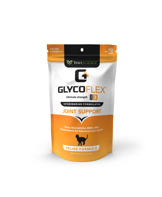 VetriScience GlycoFlex 3, Clinically Proven Joint Support Cat Supplements - Hip and Joint Health Supplement with Glucosamine, MSM, Green Lipped Mussel & DMG - 60 Chews, Chicken Flavor