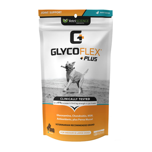 VetriScience GlycoFlex Plus Hip and Joint Supplement for Dogs – Extra-Strength Joint Support Chews with Green Lipped Mussel, Chondroitin, and Glucosamine for Dogs