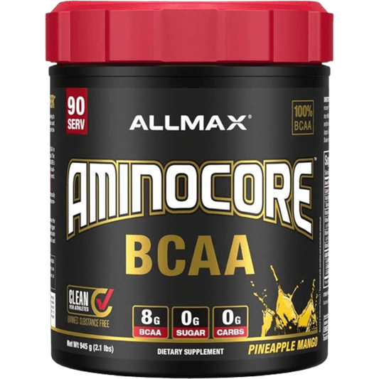 ALLMAX AMINOCORE BCAA, Pineapple Mango - 945 g Powder - 8.18 Grams of BCAAs Per Serving - with B Vitamins - No Fillers or Non-BCAA Aminos - Sugar Free - 90 Servings