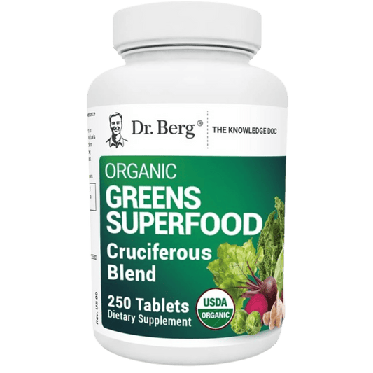 Dr. Berg's Greens Superfood Cruciferous Vegetable Tablets - Vegetable Supplements for Adults w/ 11 Phytonutrient Super Greens Tablets - Energy, Immune System & Liver Veggie Tablets - 250 Tablets