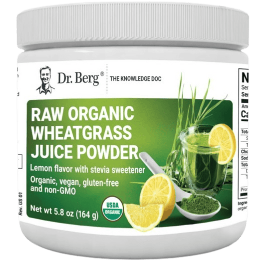 Dr. Berg USDA Certified Organic Green Powder Superfood (60 Servings) - Made with Raw Wheatgrass Powder, Chlorophyll, Trace Minerals & Natural Enzymes - Non-GMO Green Superfood Powder - Lemon Flavor