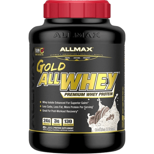 ALLMAX Gold ALLWHEY, Cookies & Cream - 5 lb - 24 Grams of Protein Per Scoop - Gluten Free, Low Carb & Low Sugar - Approx. 71 Servings