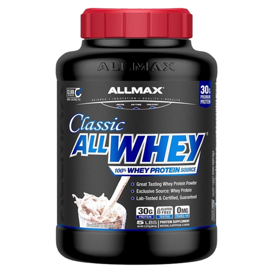ALLMAX Classic ALLWHEY, Cookies & Cream - 5 lb - 30 Grams of Protein Per Scoop - Gluten Free