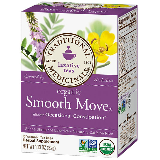 Organic Smooth Move Tea with Senna for Occasional Constipation - Caffeine Free (16 Tea Bags)