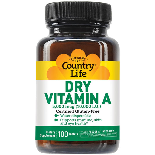 Dry Vitamin A - Supports Immune, Skin & Eye Health - 10,000 IU (100 Tablets)