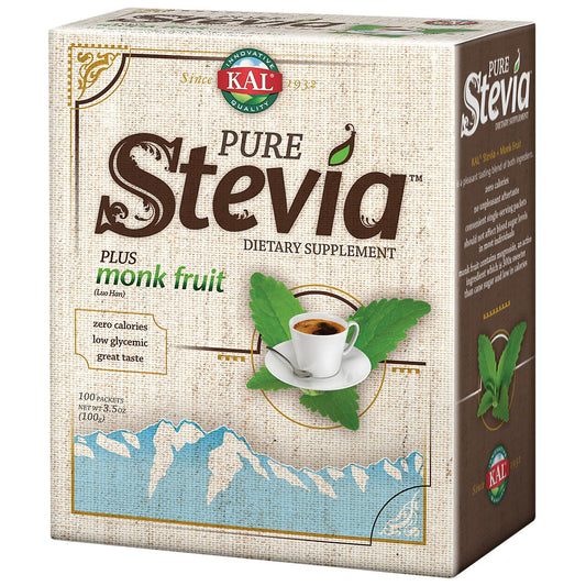 Pure Stevia Plus Monk Fruit - Zero Calorie Natural Sweetener (100 Packets)
