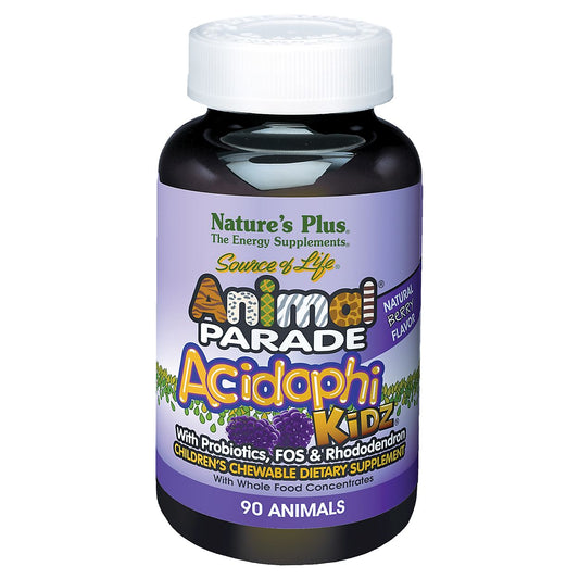 Animal Parade Acidophi for Kids with Probiotics, FOD & Rhododendron - Berry (90 Chewable Tablets)