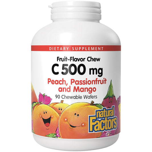 Vitamin C - 100% Natural Fruit Chew - Peach, Passionfruit & Mango - 500 MG (90 Chewable Wafers)