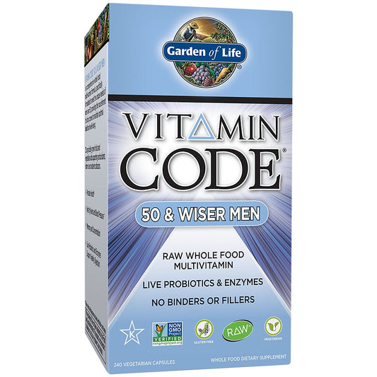Vitamin Code 50 & Wiser Men – Raw Whole Food Multivitamin (240 Vegetarian Capsules)