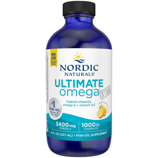 Ultimate Omega Liquid Extra - 3,400 MG Omega-3s + 1,000 IU Vitamin D3 - Lemon (8 Fluid Ounces)