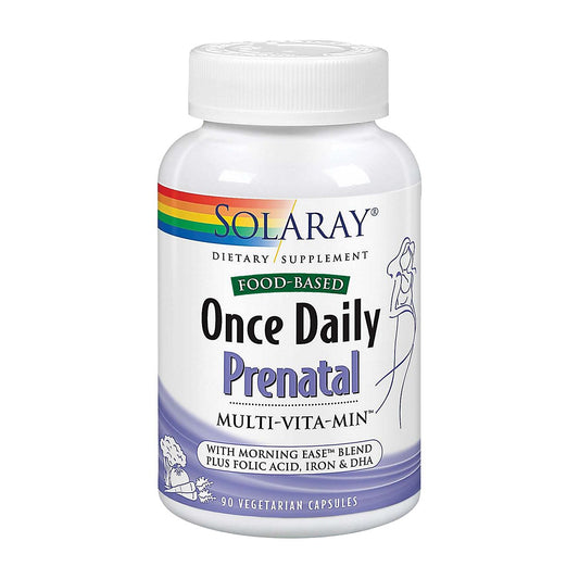 Food-Based Prenatal Multivitamin + Morning Ease Blend, Folic Acid, Iron & DHA - Once Daily (90 Vegetarian Capsules)