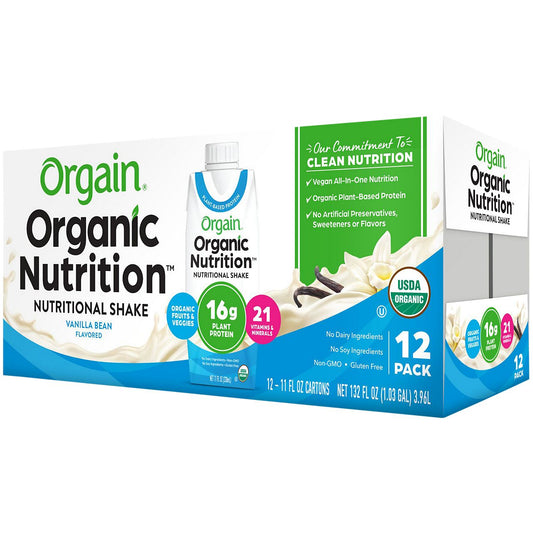 Organic Plant-Based Vegan All-In-One Protein Shake - Vanilla Bean (12 Pack)