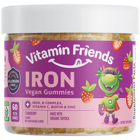 Iron Vegetarian Gummies - 5 MG Iron, B Complex, & Zinc - Strawberry (60 Gummies)