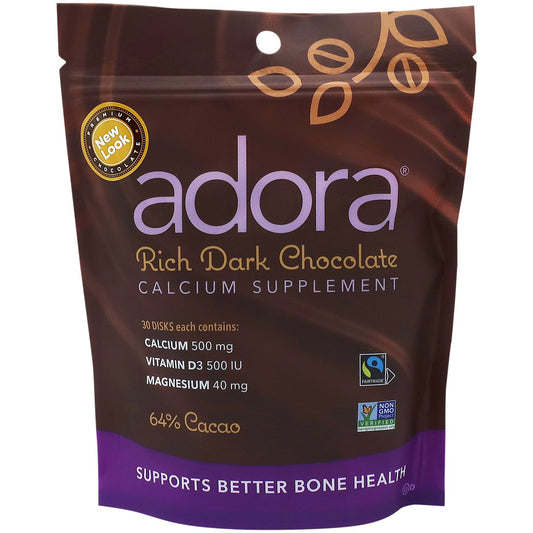 Adora Calcium Supplement - Made with Dark Chocolate - 500 MG (30 Pieces)