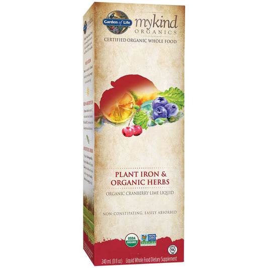 mykind Organics Whole Food Liquid Plant Iron & Organic Herbs - Cranberry Lime (8 Fluid Ounces)