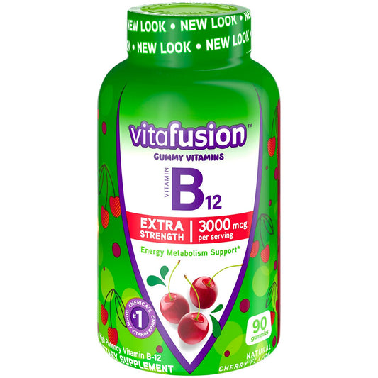 Vitamin B-12 Gummy - Extra Strength Energy Metabolism Support - 3,000 MCG - Cherry (90 Gummies)