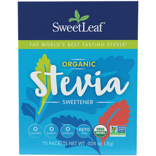 Sweet Leaf Organic Stevia Sweetener - Zero Calorie (70 Packets)