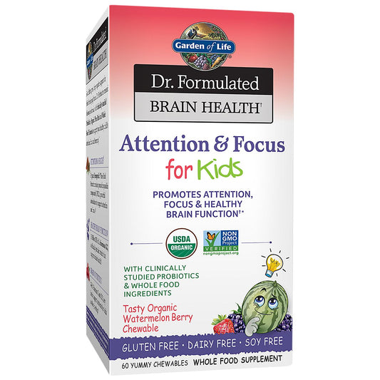 Dr. Formulated Brain Health – Attention & Focus for Kids – Watermelon Berry (60 Chewables)