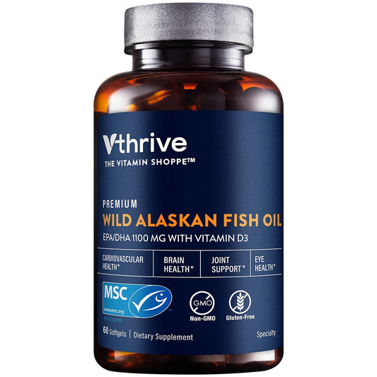 Premium Wild Alaskan Fish Oil with Vitamin D3 - 1,100 MG EPA/DHA (60 Softgels)
