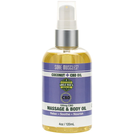 CBD Hemp Extract Massage & Body Oil to Relax, Soothe & Nourish - 120mg CBD Oil - Coconut (4 Ounces)