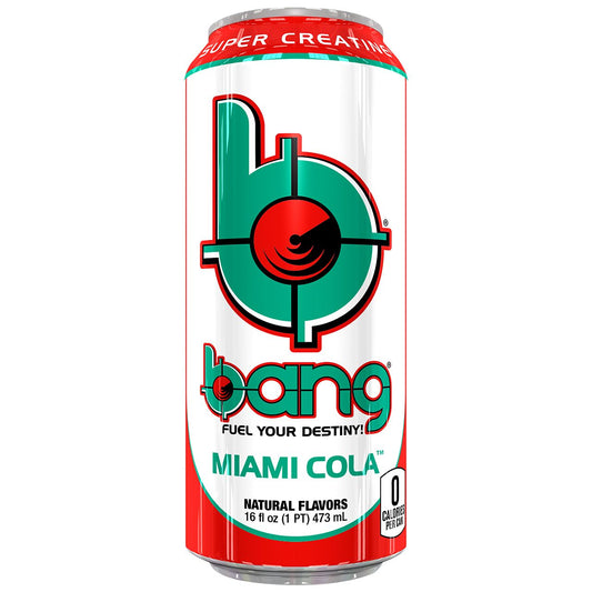 Bang Energy Drink with CoQ10 & Creatine - Miami Cola (12 Drinks, 16 Fl Oz. Each)