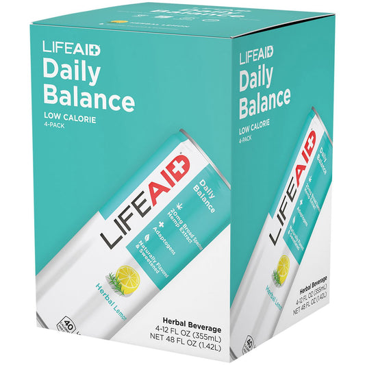 LifeAid CBD Hemp Extract Blend Low Calorie Drink - 20 MG Per Serving - Herbal Lemon (4 Drinks, 12 fl. oz. each.)