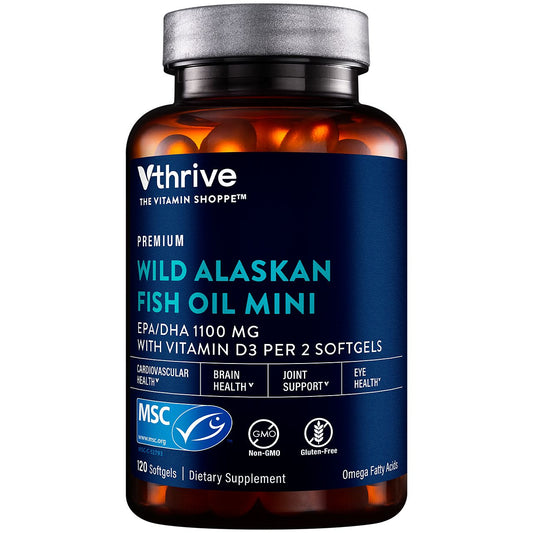Premium Wild Alaskan Fish Oil Minis with Vitamin D - EPA/DHA 1,100 MG (120 Softgels)