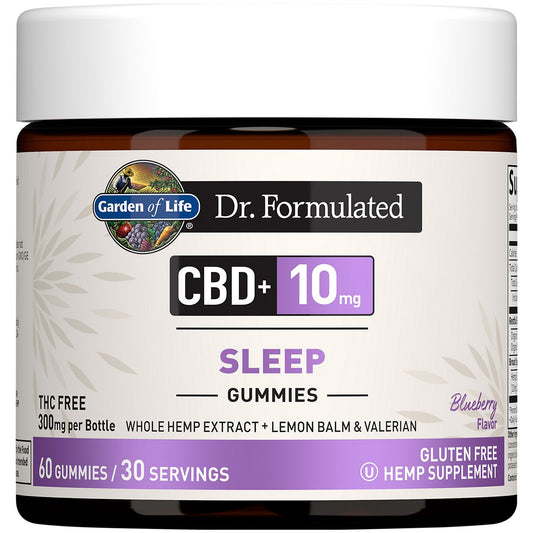 Dr. Formulated CBD + Sleep Gummies with Lemon Balm & Valerian - 10 MG Per Serving - Blueberry (60 Gummies)
