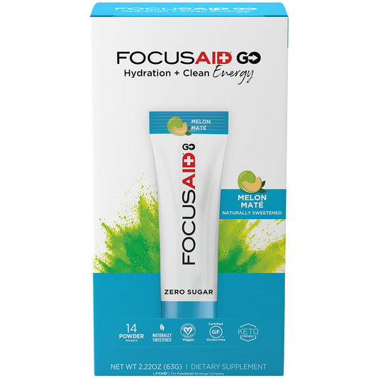 FocusAid Go Hydration + Energy Keto Friendly - Melon (14 Powder Packets)