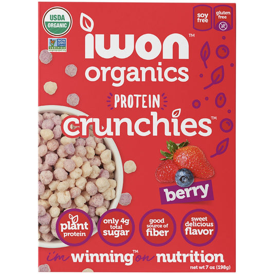 iWon Organics Plant-Based Protein Crunchies with only 4 grams of Sugar - Berry (7 oz.)