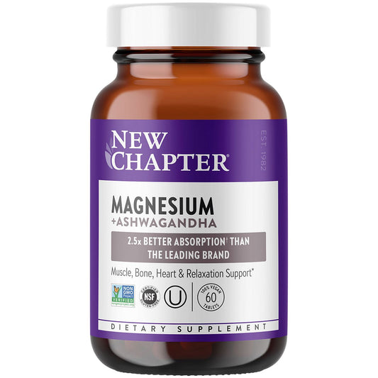 Magnesium + Ashwagandha - Relaxation Support with 25 MG of Sensoril Ashwagandha (60 Vegan Tablets)