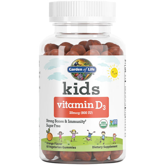 Organic Kid's Vitamin D3 Gummies - Supports Strong Bones & Immunity - 20mcg - Orange (60 Gummies)