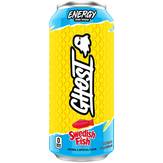 GHOST Energy Drink- Zero Sugar - SWEDISH FISH (12 Drinks, 16 Fl Oz. Each)