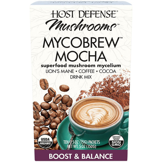 MycoBrew Mocha Powder Mix - Organic Superfood Mushroom Mycelium - Boost & Balance (10 Single Serving Packets)