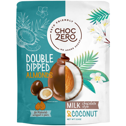 Keto Friendly Double Dipped Almonds - Milk Chocolate Style & Coconut (3.5 Oz.)