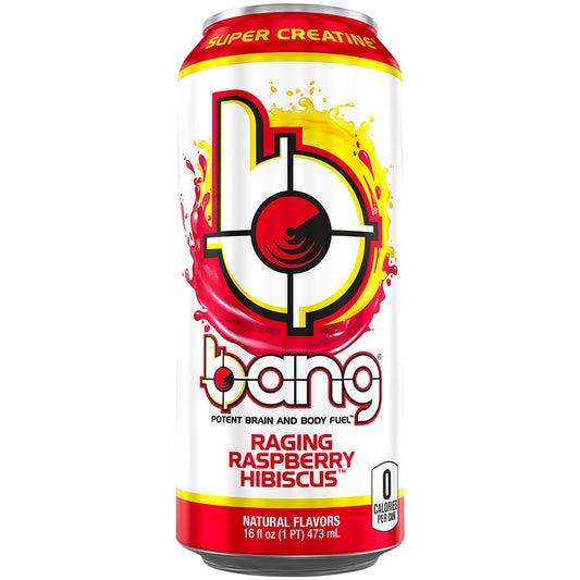 Bang Energy Drink with CoQ10 & Creatine - Raging Raspberry Hibiscus (12 Drinks, 16 Fl. Oz. Each)