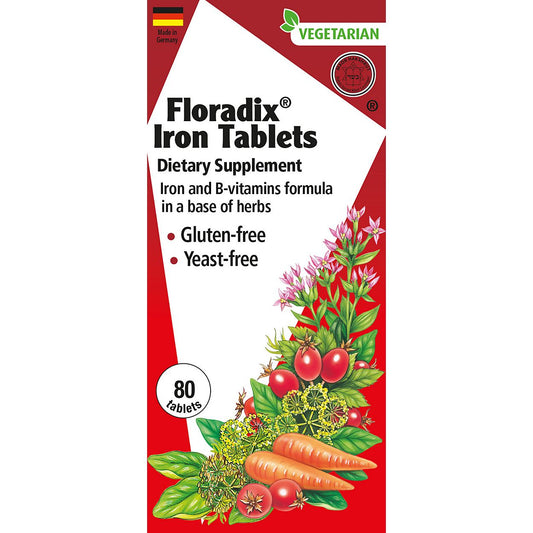 Floradix Iron Tablets - Iron and B-Vitamins Formula - 10 MG (80 Tablets)