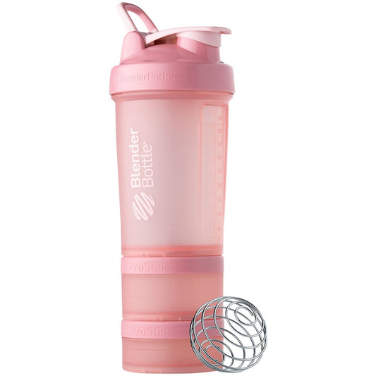 ProStak Shaker Bottle with Wire Whisk BlenderBall and Interlocking Storage Containers - Rose Pink (22 fl oz.)