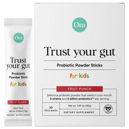 Trust Your Gut Probiotic Powder Stick for Kid's - 6 Billion CFUs - Fruit Punch (30 Single Serving Packets)