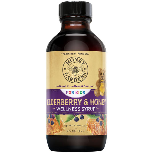 Elderberry & Honey Wellness Syrup for Kid's - Organic Raw Honey for Immune Support (4 Fl. Oz.)