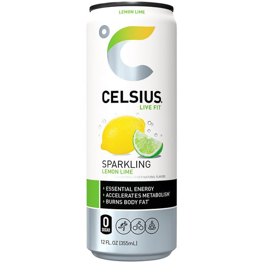 Celsius Sparkling Energy Drink with MetaPlus Formula - Lemon Lime (12 Drinks, 12 Fl Oz. Each)