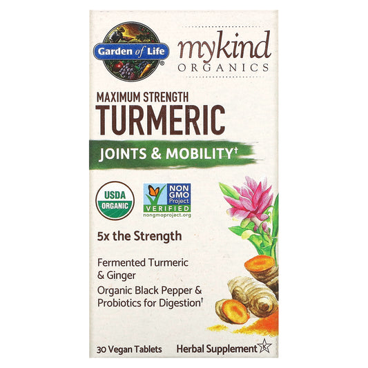 mykind Organics Maximum Strength Turmeric - Joints & Mobility with Ginger & Organic Black Pepper (30 Vegan Tablets)