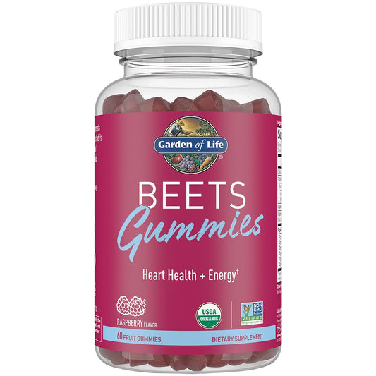 Organic Beets Beauty Gummies - Supports Heart Health, Energy and Hair, Skin & Nails - Raspberry (60 Gummies)
