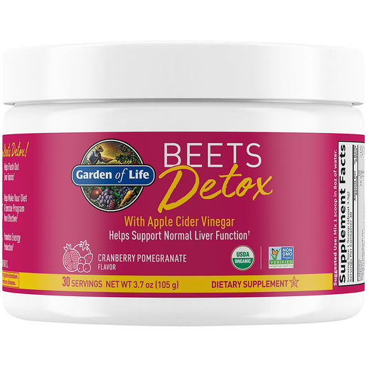 Organic Beets Detox Powder with Apple Cider Vinegar - Supports Liver Function - Cranberry Pomegranate (30 Servings)