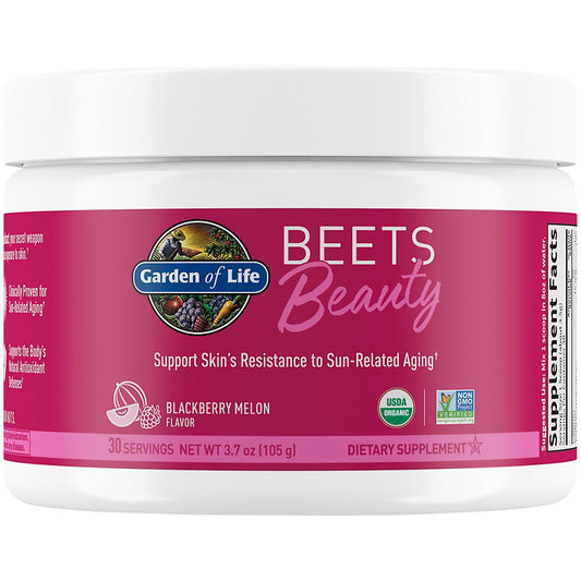 Organic Beets Beauty Powder - Supports Skin's Resistance to Sun-Related Aging - Blackberry Melon (3.7 Oz. / 30 Servings)