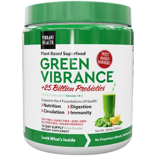 Green Vibrance Plant-Based Superfood Powder + 25 Billion Probiotics (5.84 oz / 15 Servings)