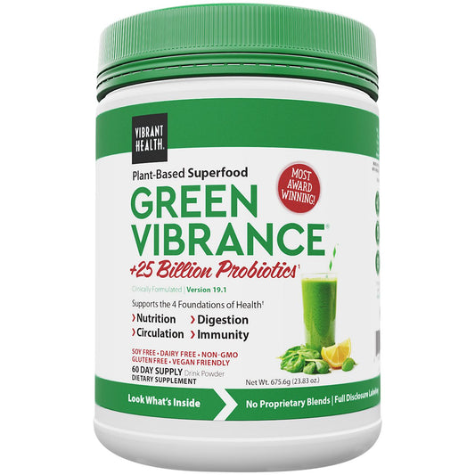 Green Vibrance Plant-Based Superfood Powder + 25 Billion Probiotics (23.37 oz / 60 Servings)