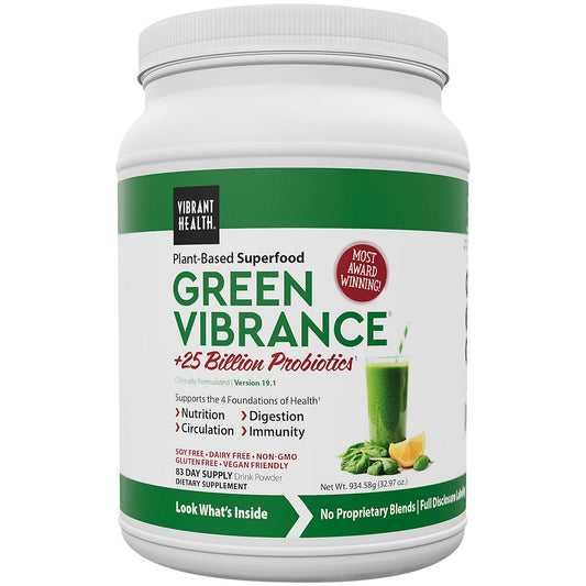 Green Vibrance Plant-Based Superfood Powder + 25 Billion Probiotics (32.32 oz / 83 Servings)