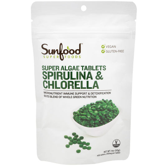 Super Algae Spirulina & Chlorella - Whole Green Nutrition Blend for Immune Support & Detoxification (37 Servings)