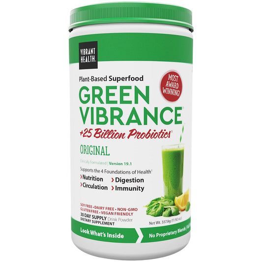Green Vibrance Plant-Based Superfood Powder + 25 Billion Probiotics (11.68 oz / 30 Servings)
